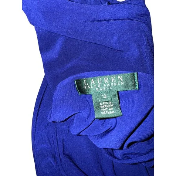 Ralph Lauren Womens Cap-Sleeve V-Neck Blue Midi Dress Polyester Blend - Picture 9 of 11